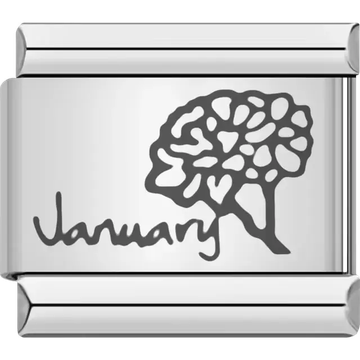 Carnation flower with "January" text detail Italian charm bracelet link