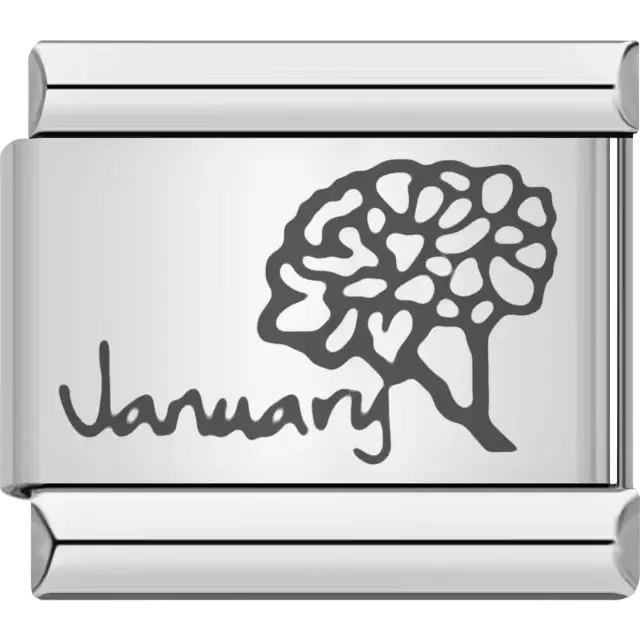 Carnation flower with "January" text detail Italian charm bracelet link