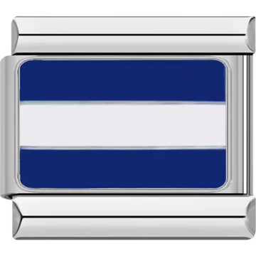 Blue and white striped Juliet maritime flag meaning "I am on fire and have dangerous cargo; keep clear." Italian charm bracelet link