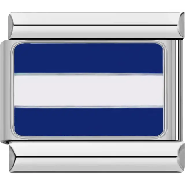 Blue and white striped Juliet maritime flag meaning "I am on fire and have dangerous cargo; keep clear." Italian charm bracelet link