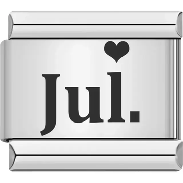 Black "Jul" text with a black heart Italian charm bracelet link