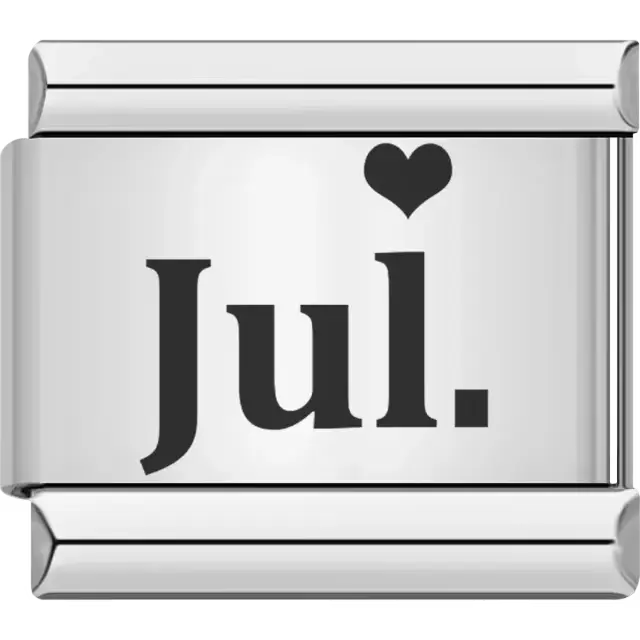 Black "Jul" text with a black heart Italian charm bracelet link