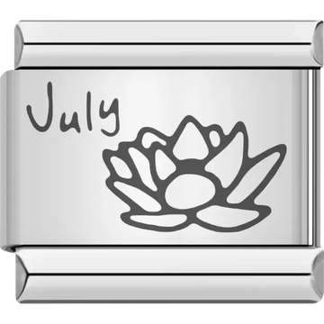 Water lily flower with "July" text detail Italian charm bracelet link
