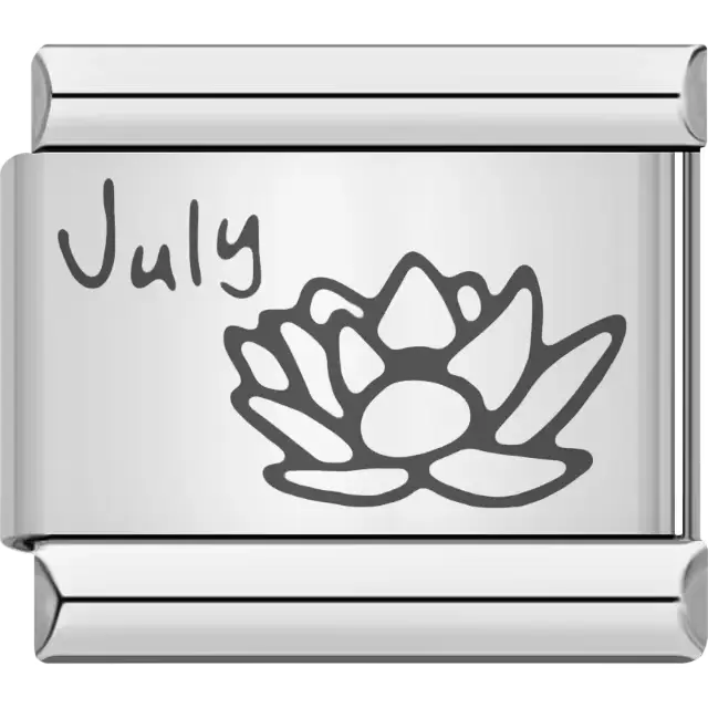 Water lily flower with "July" text detail Italian charm bracelet link