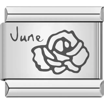Rose flower with "June" text detail Italian charm bracelet link