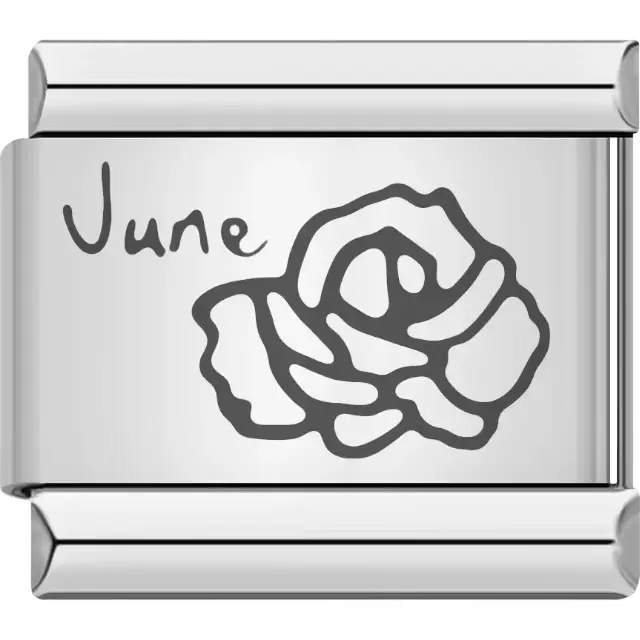 Rose flower with "June" text detail Italian charm bracelet link