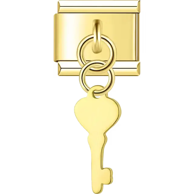 Heart key cutout dangle Italian charm bracelet link