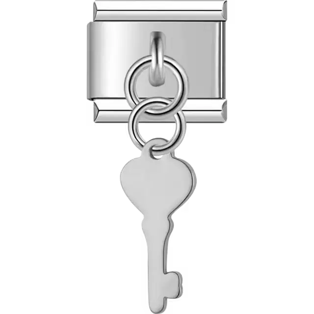 Heart key cutout dangle Italian charm bracelet link
