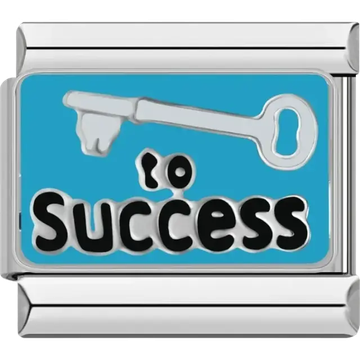 Blue background with key and “to Success” text Italian charm bracelet link