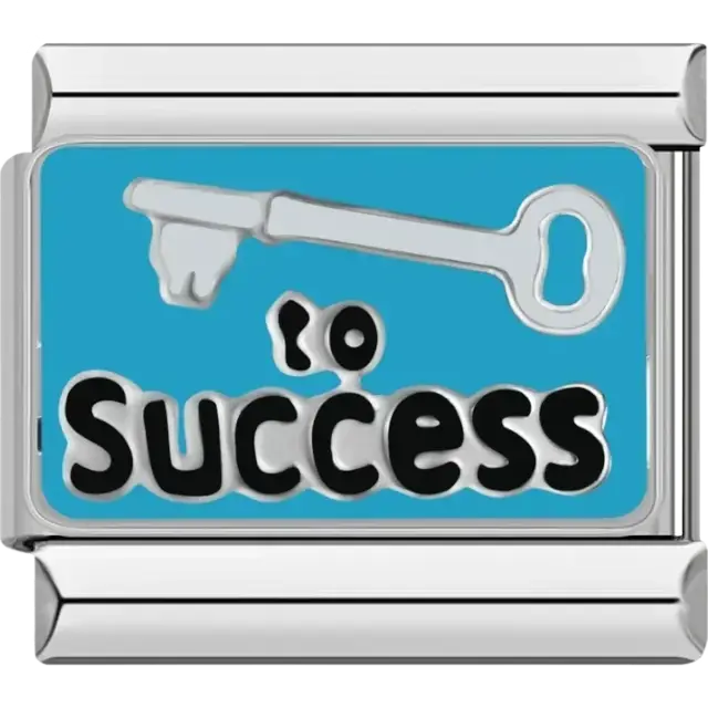 Blue background with key and “to Success” text Italian charm bracelet link