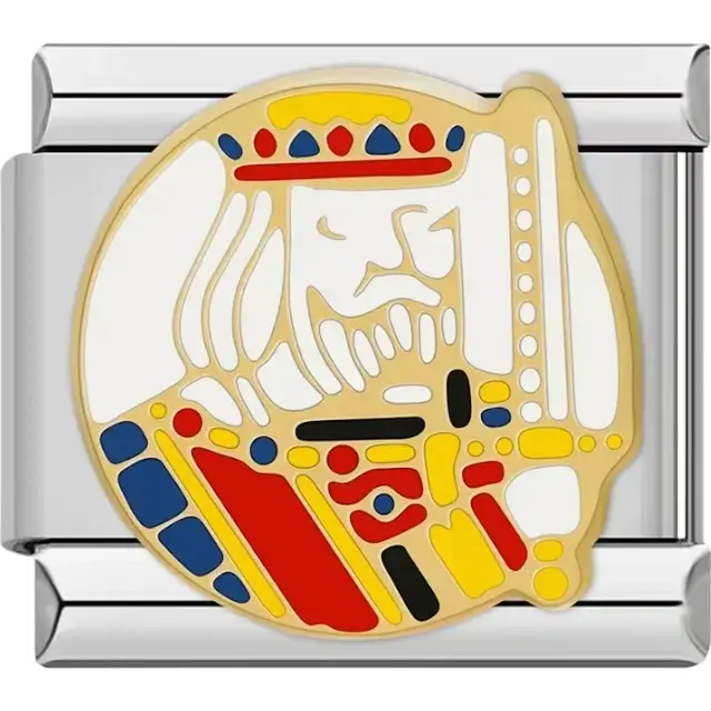 King of Hearts playing card design with gold edges Italian charm bracelet link