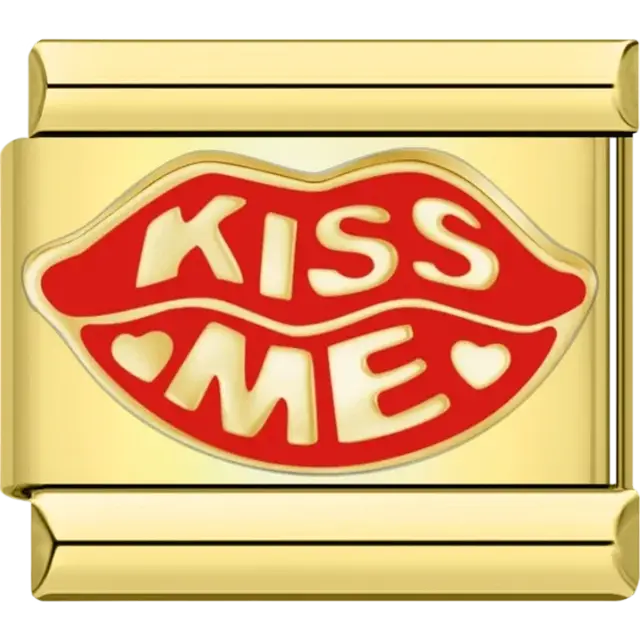 Red lips with “Kiss Me” text and gold details Italian charm bracelet link