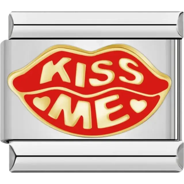 Red lips with “Kiss Me” text and gold details Italian charm bracelet link