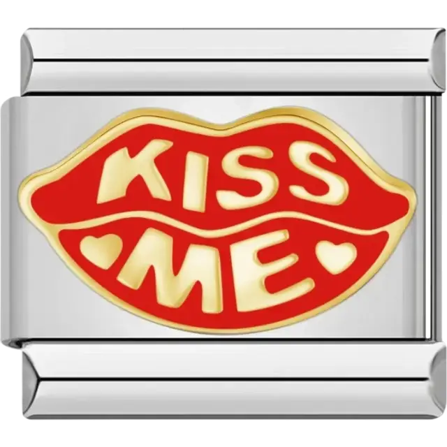 Red lips with “Kiss Me” text and gold details Italian charm bracelet link