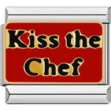 “Kiss the Chef” text on a red Italian charm bracelet link