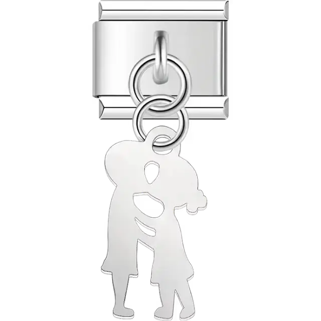 Silver kissing couple silhouette dangle pendant Italian charm bracelet link