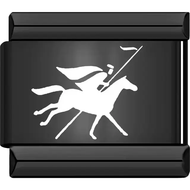 Silhouette of a knight on horseback holding a lance Italian charm bracelet link