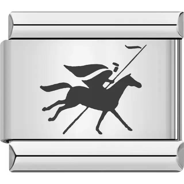 Silhouette of a knight on horseback holding a lance Italian charm bracelet link