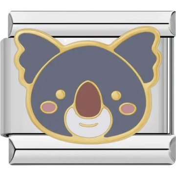 Gray and gold koala face with pink cheeks design Italian charm bracelet link