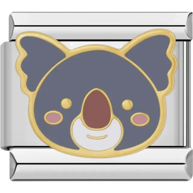Gray and gold koala face with pink cheeks design Italian charm bracelet link