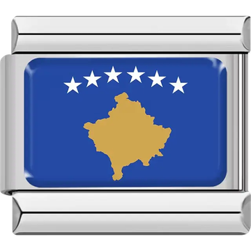 Blue background six white stars gold map outline Kosovo flag Italian charm bracelet link