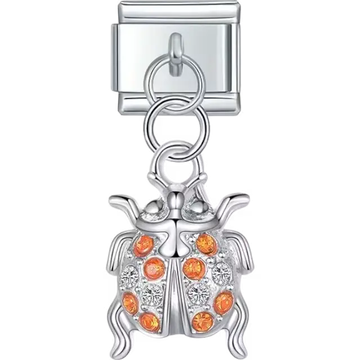 Ladybug with orange and clear gemstones Italian charm bracelet link