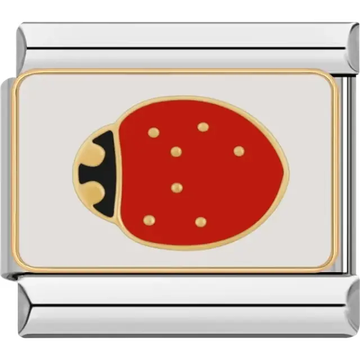 Red ladybug with gold polka dots and black accents Italian charm bracelet link