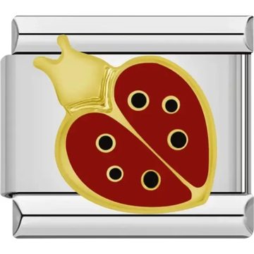 Gold ladybug design with red wings and black dots Italian charm bracelet link