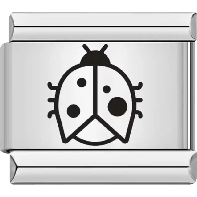 Black outline of a ladybug with spots and antennae Italian charm bracelet link