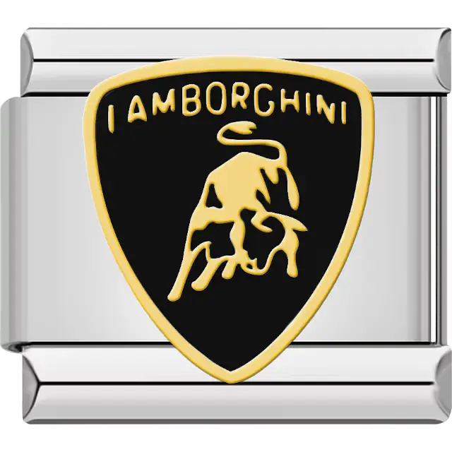 Black and gold shield Lamborghini logo with bull Italian charm bracelet link