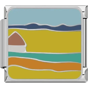 Colorful landscape with house and hills Italian charm bracelet link