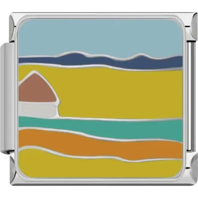 Colorful landscape with house and hills Italian charm bracelet link