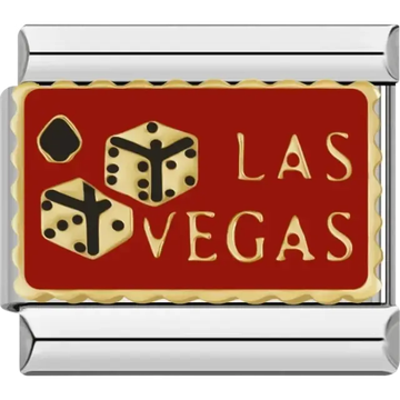 “Las Vegas” text with dice and spade icon on a red background Italian charm bracelet link