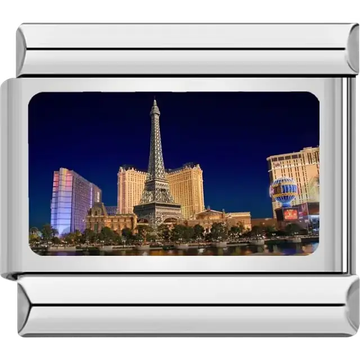 Las Vegas Strip skyline with Eiffel Tower replica at night Italian charm bracelet link