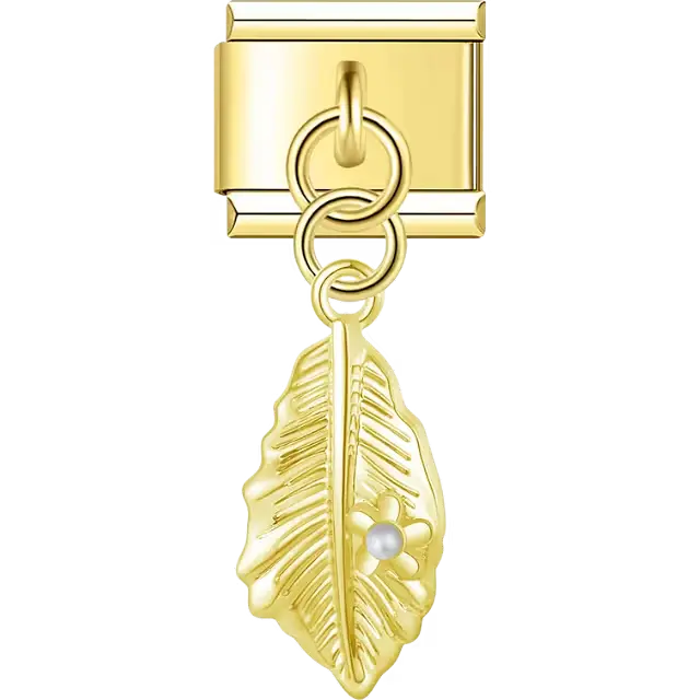 Leaf with flower detail dangle Italian charm bracelet link