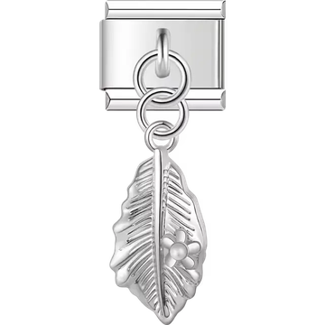 Leaf with flower detail dangle Italian charm bracelet link