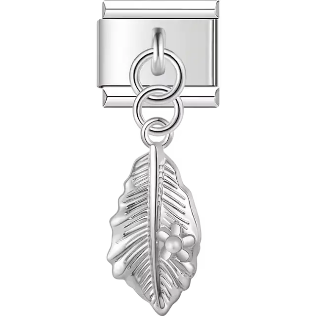 Leaf with flower detail dangle Italian charm bracelet link