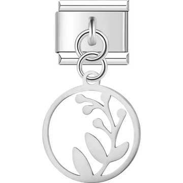 Circle leaf cutout dangle Italian charm bracelet link
