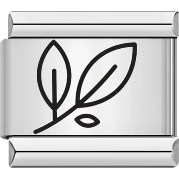 Black outline of three leaves with a clean, minimal design Italian charm bracelet link