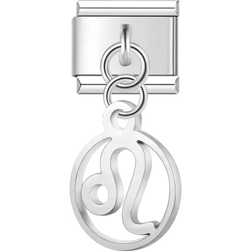 Leo zodiac symbol on a circular dangle Italian charm bracelet link