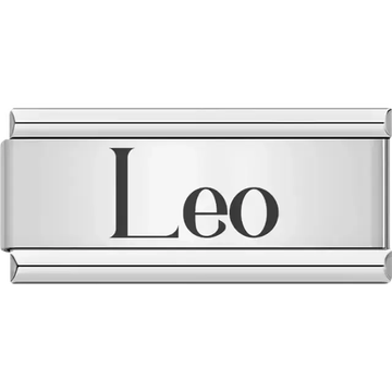 "Leo" text in classic black font Italian charm bracelet link