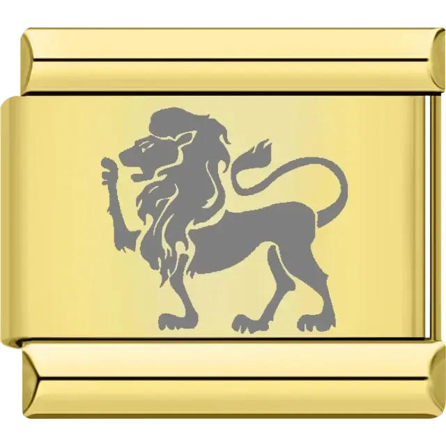 Gold Leo zodiac charm with a detailed lion design Italian charm bracelet link