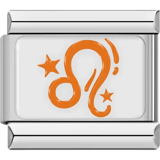 Orange Leo astrological symbol with stars Italian charm bracelet link
