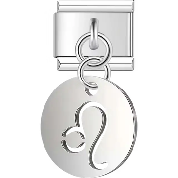 Round dangle with Leo zodiac symbol Italian charm bracelet link