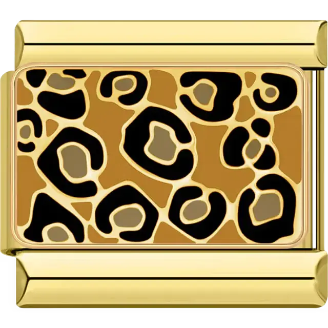 Leopard print pattern with gold and black detailing Italian charm bracelet link