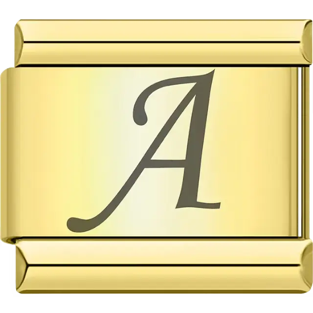 Black cursive letter "A" Italian charm bracelet link