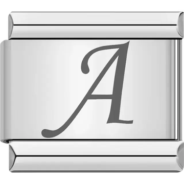 Black cursive letter "A" Italian charm bracelet link