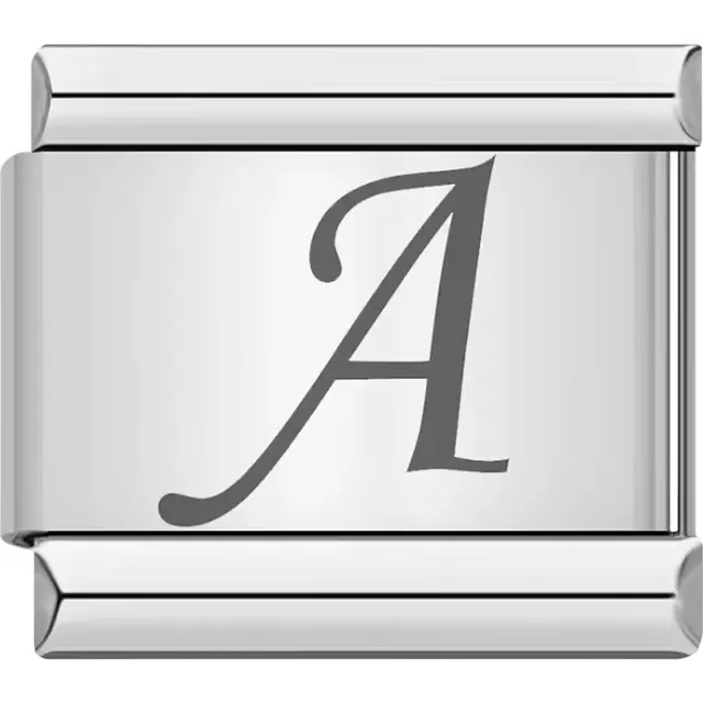 Black cursive letter "A" Italian charm bracelet link