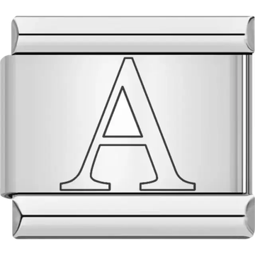 Black outlined letter "A" Italian charm bracelet link