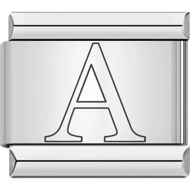 Black outlined letter "A" Italian charm bracelet link